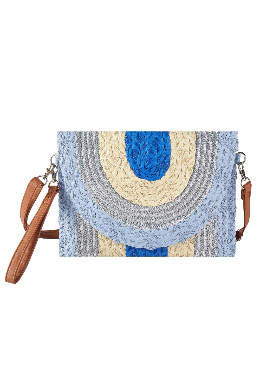 Metallic Lined Multi Color Straw Clutch and Crossbody Bag Blue - Pack of 6