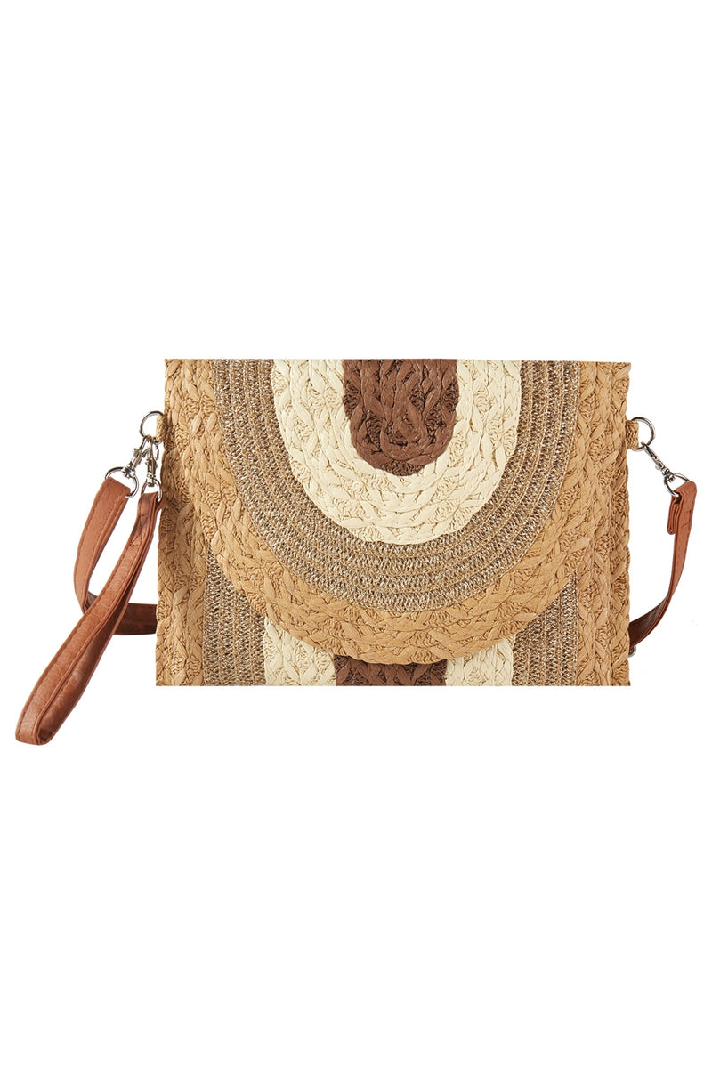 Metallic Lined Multi Color Straw Clutch and Crossbody Bag Taupe - Pack of 6