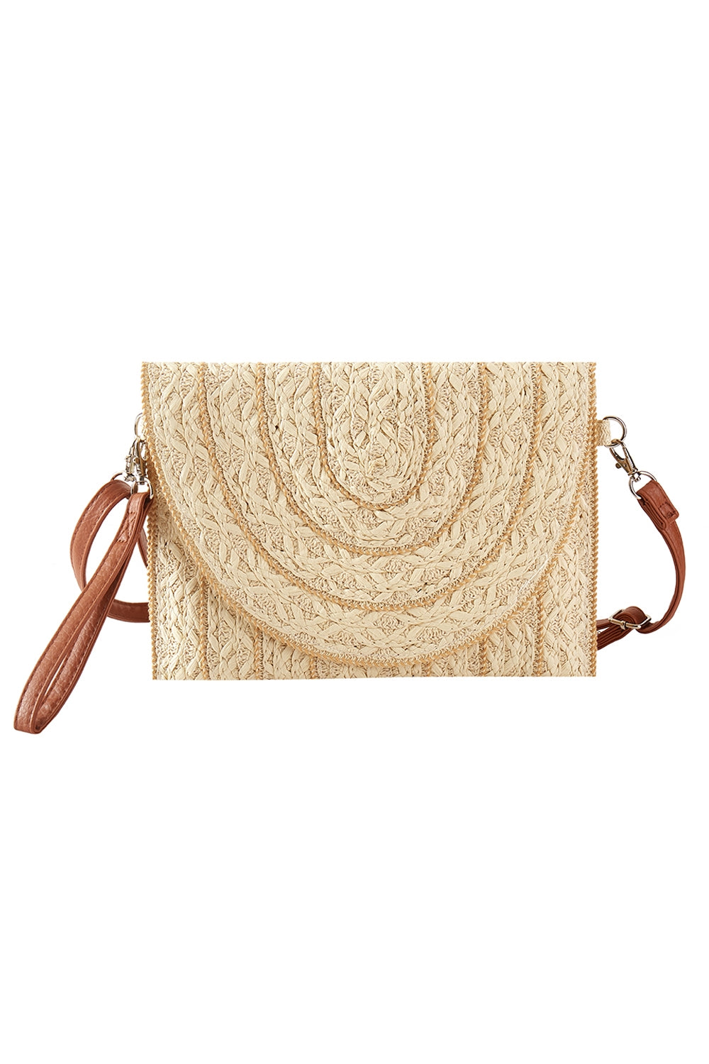 Stitch Detailed Straw Clutch and Crossbody Bag Beige - Pack of 6