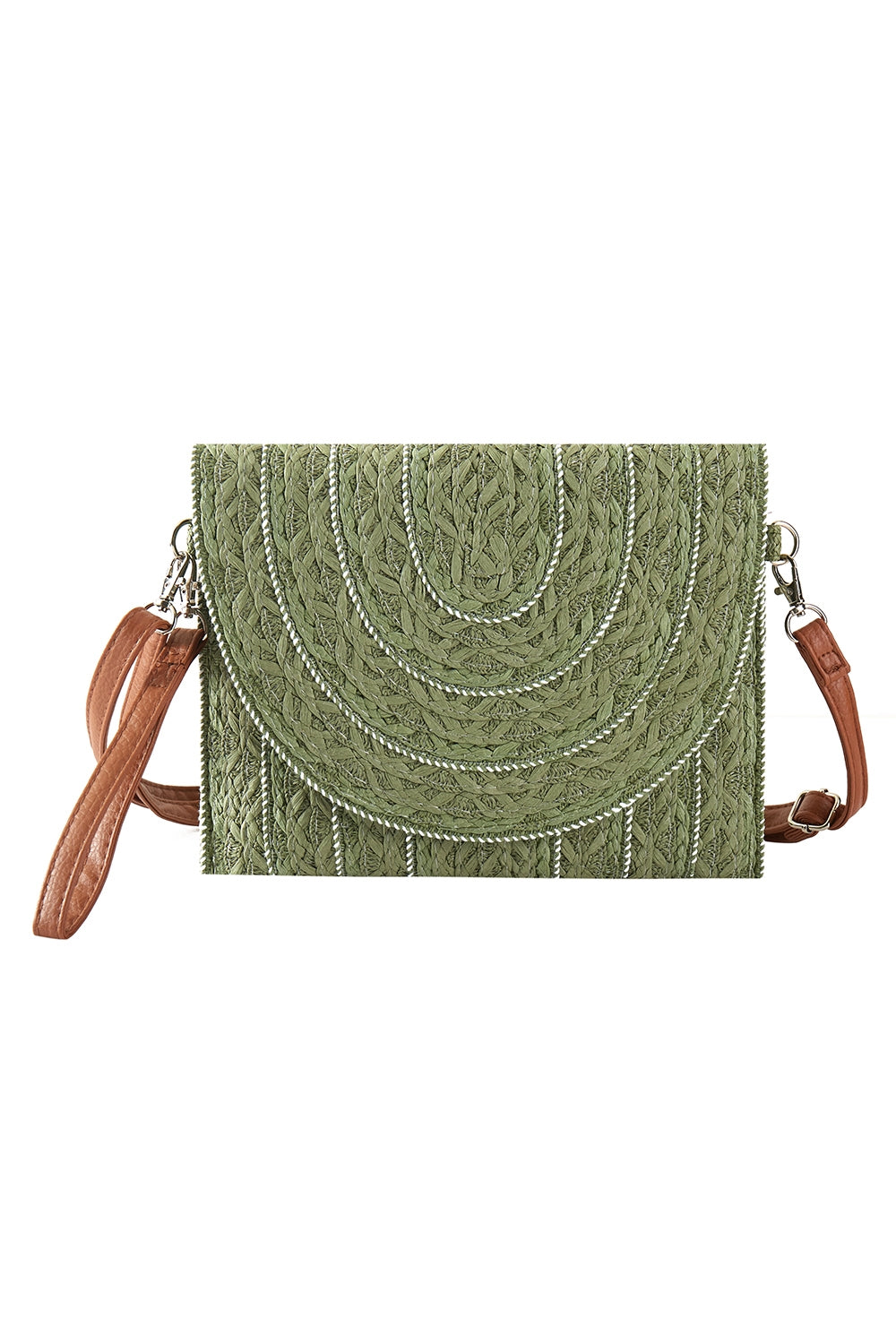 Stitch Detailed Straw Clutch and Crossbody Bag Olive - Pack of 6