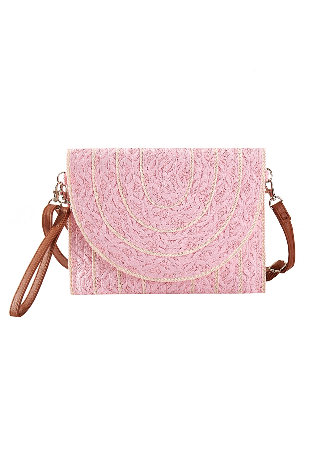 Stitch Detailed Straw Clutch and Crossbody Bag Pink - Pack of 6