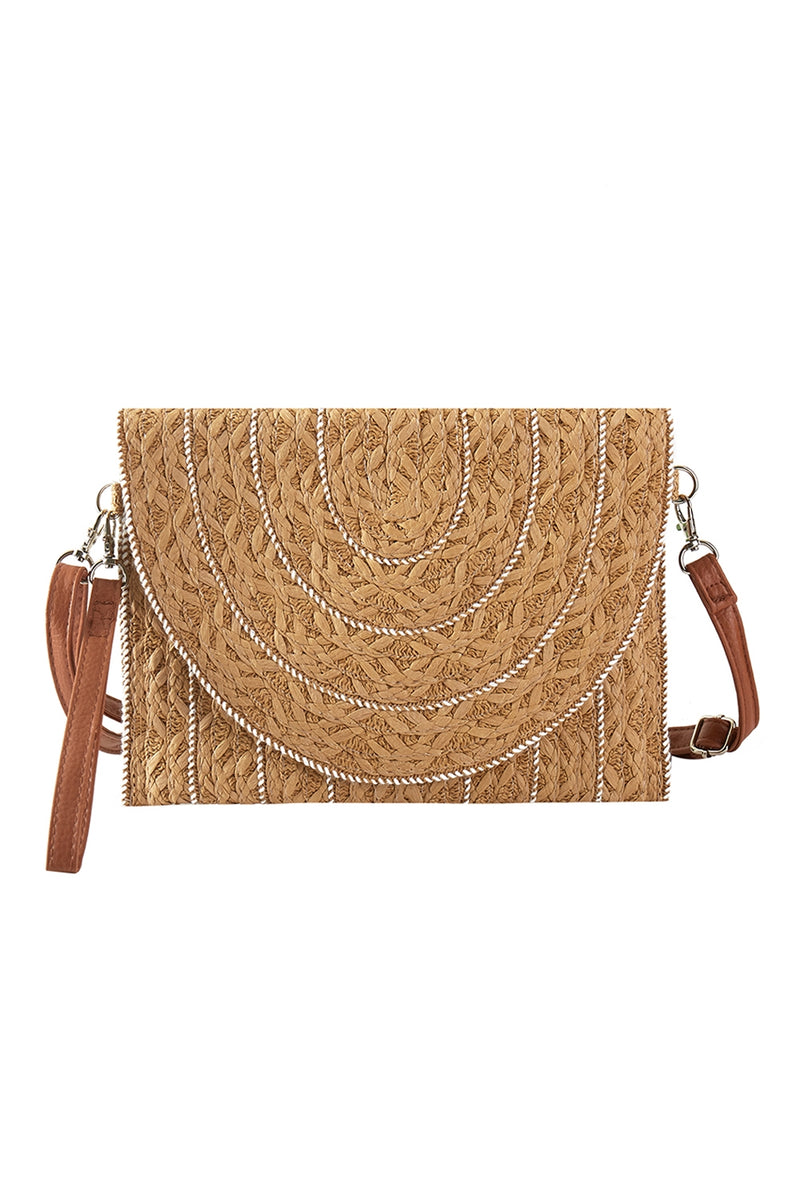 Stitch Detailed Straw Clutch and Crossbody Bag Taupe - Pack of 6