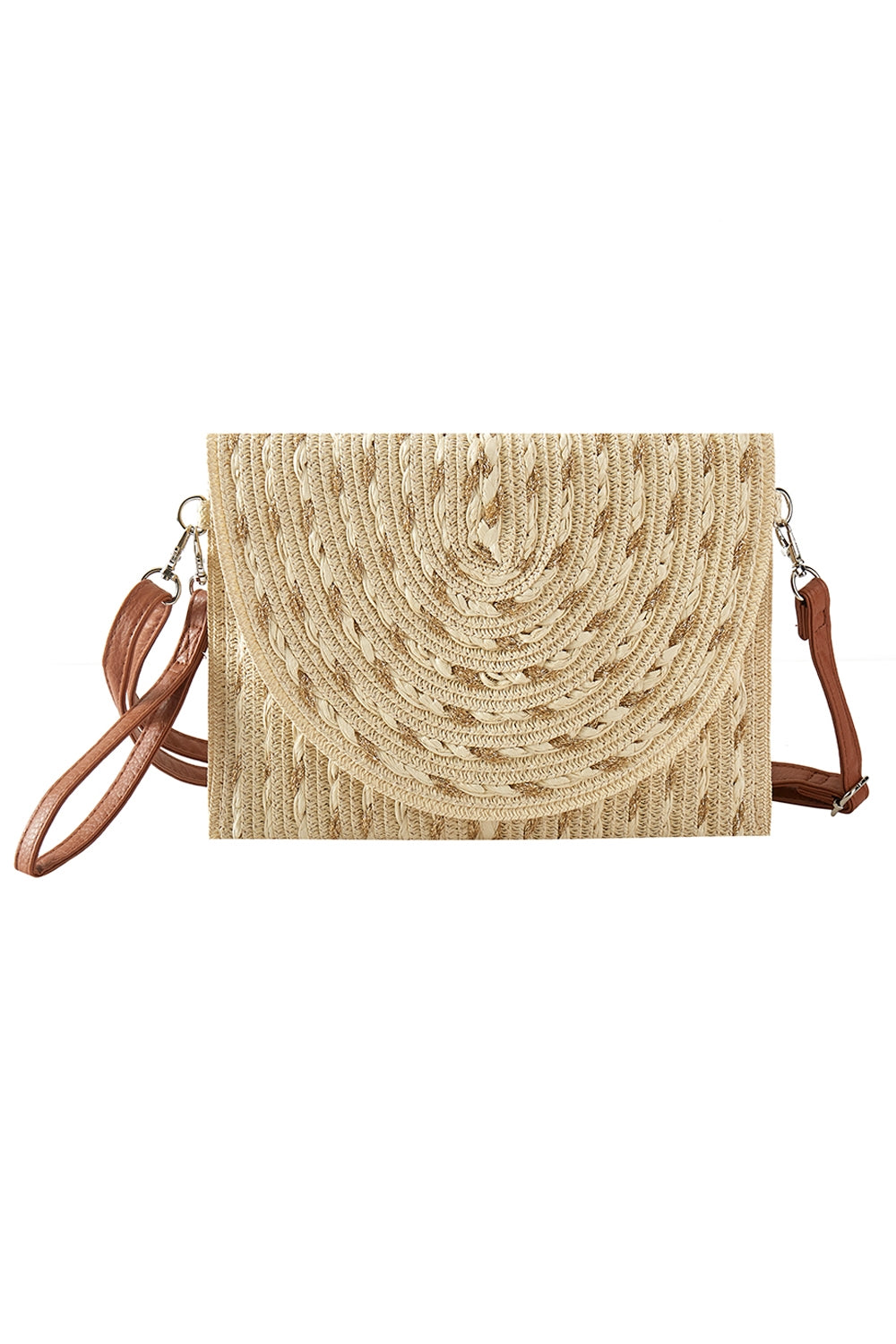 Gold Thread Mixed Color Straw and Clutch and Crossbody Bag Beige - Pack of 6