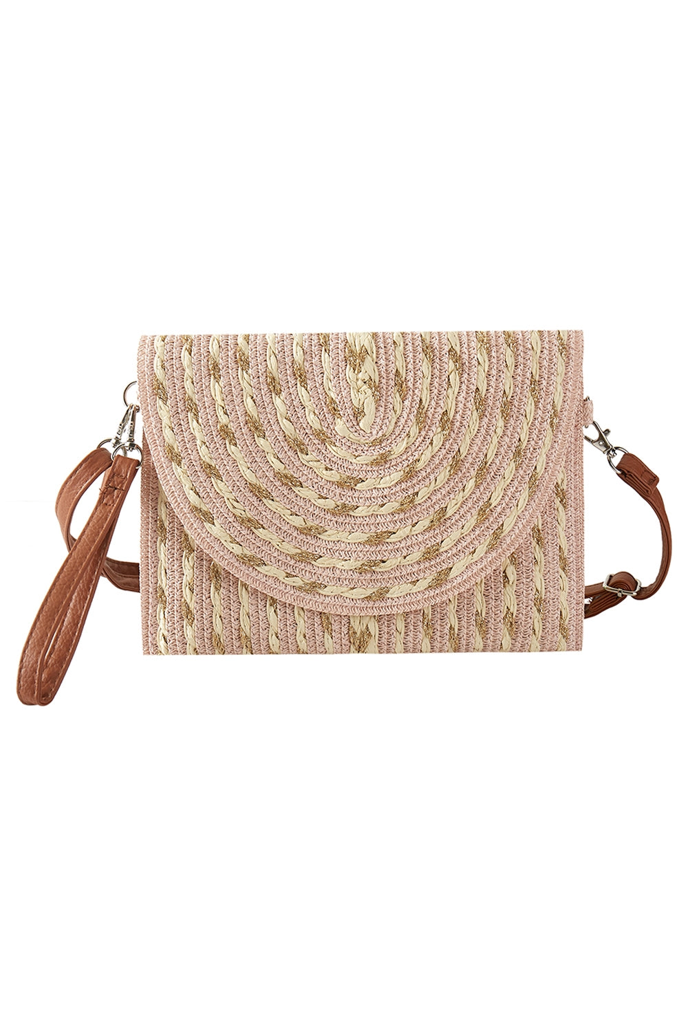 Gold Thread Mixed Color Straw and Clutch and Crossbody Bag Pink - Pack of 6