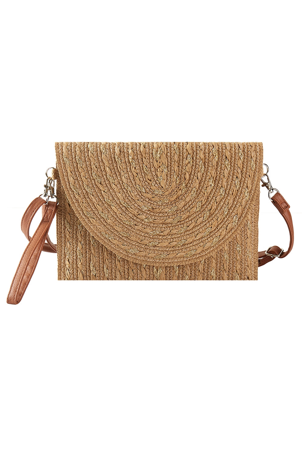 Gold Thread Mixed Color Straw and Clutch and Crossbody Bag Taupe - Pack of 6