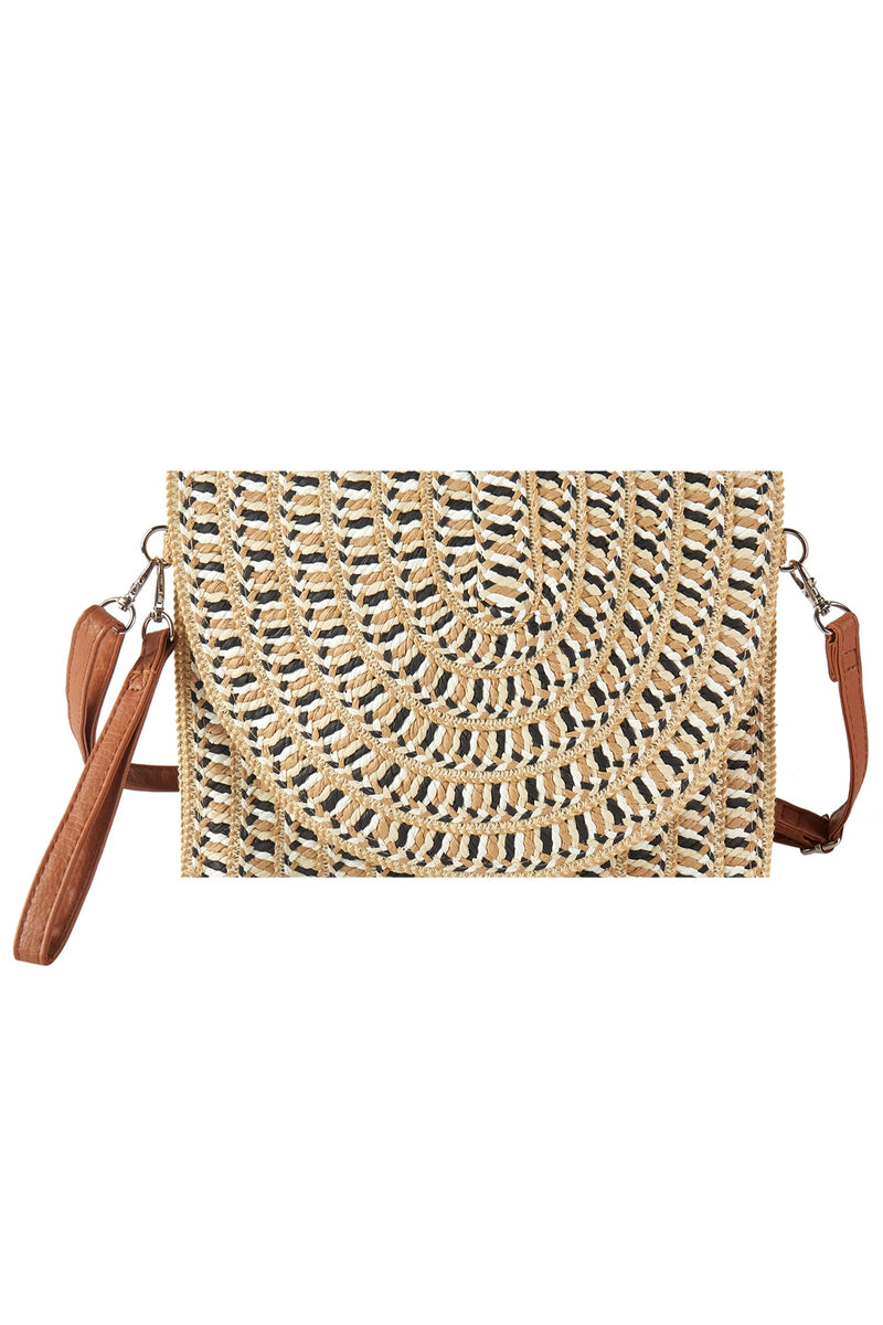 Multi Color Straw Clutch and Crossbody Bag Beige - Pack of 6