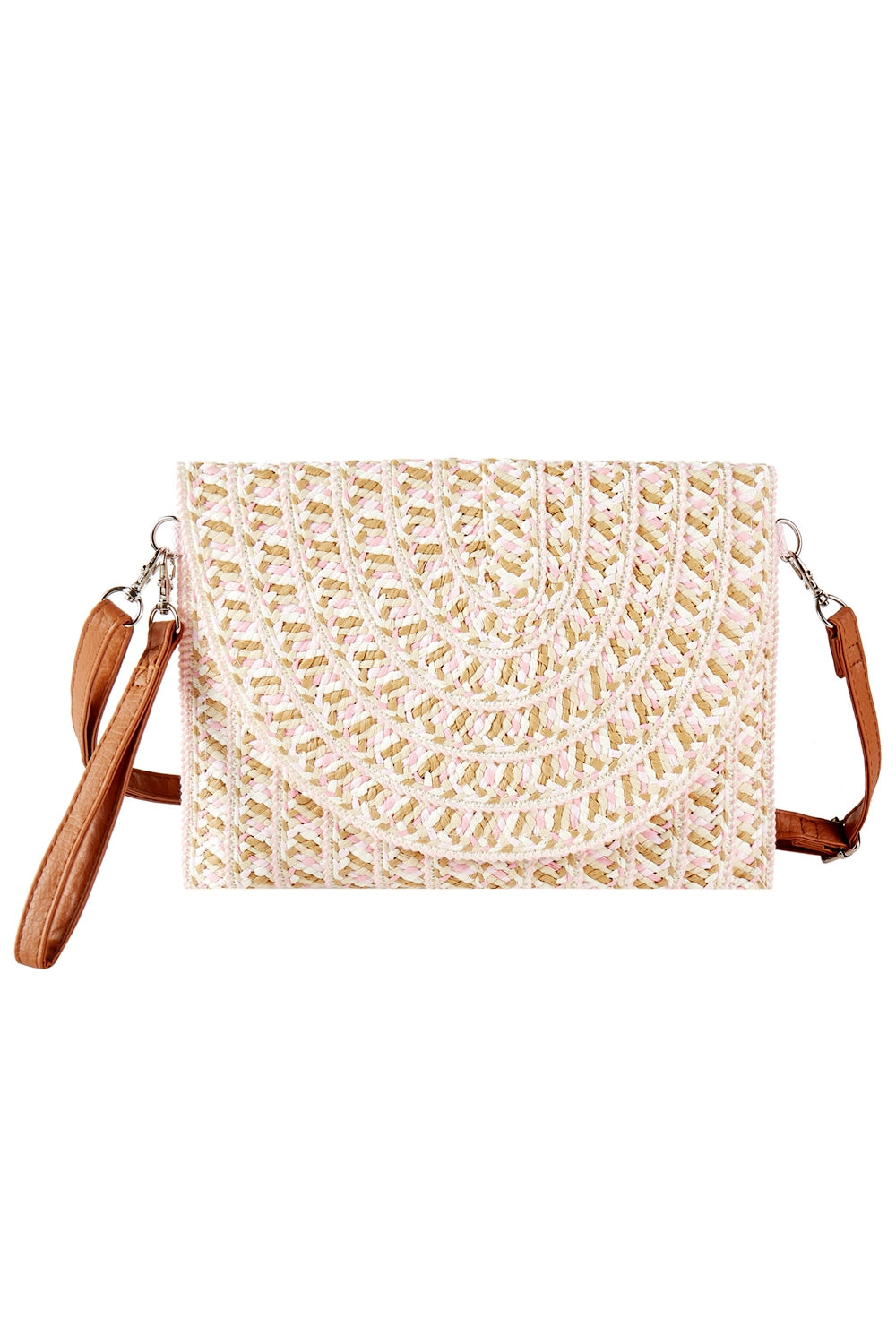 Multi Color Straw Clutch and Crossbody Bag Pink - Pack of 6