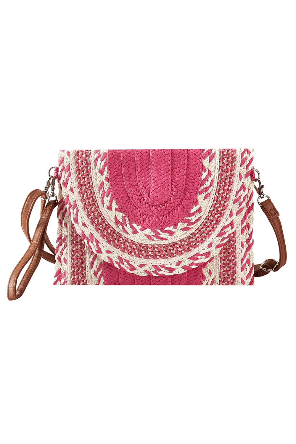 Multi Pattern Straw Clutch and Crossbody Bag Hot Pink - Pack of 6