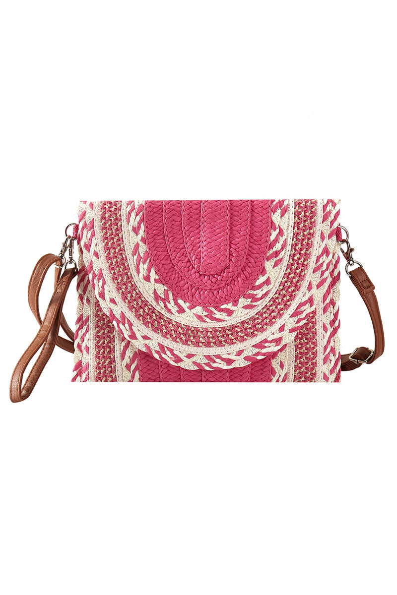 Multi Pattern Straw Clutch and Crossbody Bag Hot Pink - Pack of 6