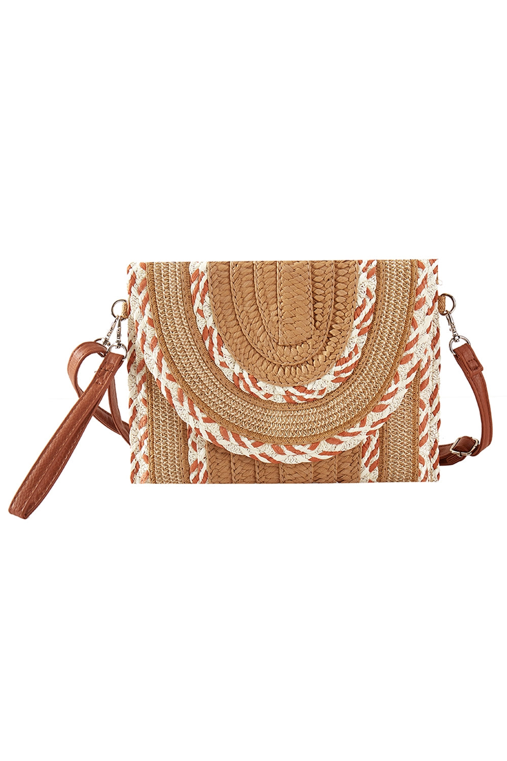 Multi Pattern Straw Clutch and Crossbody Bag Taupe - Pack of 6