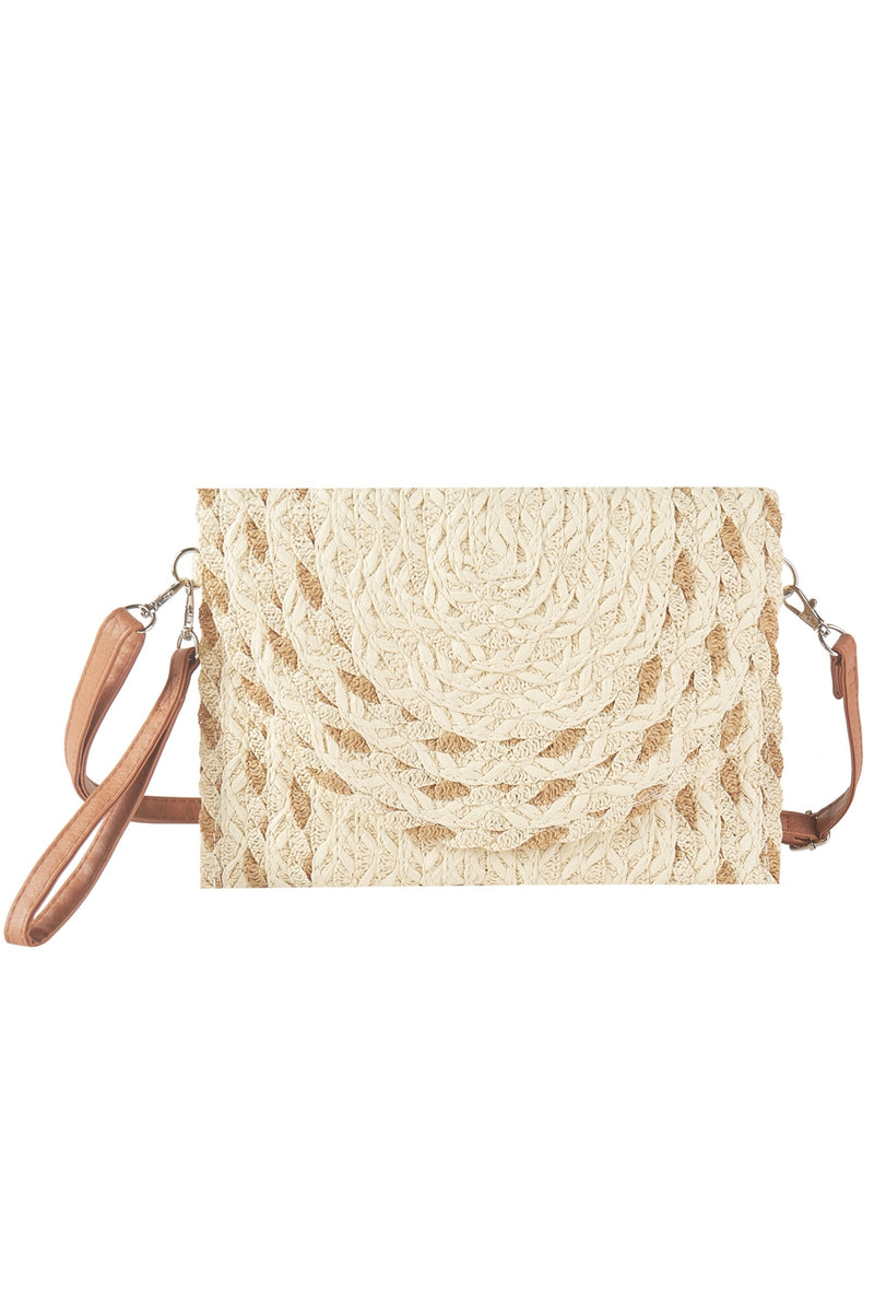 Mixed Color Detail Straw Clutch and Crossbody Bag Beige - Pack of 6