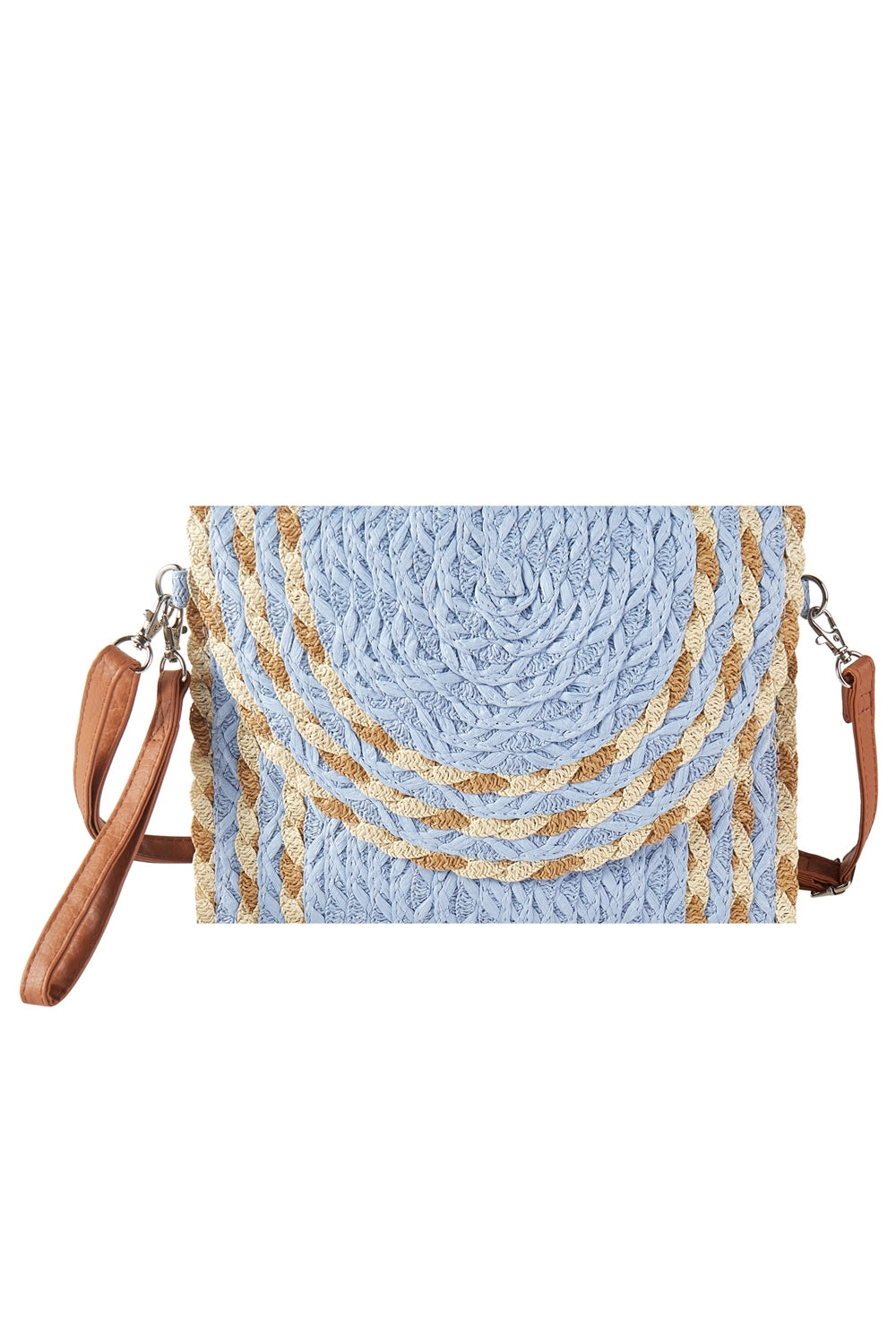 Mixed Color Detail Straw Clutch and Crossbody Bag Blue - Pack of 6