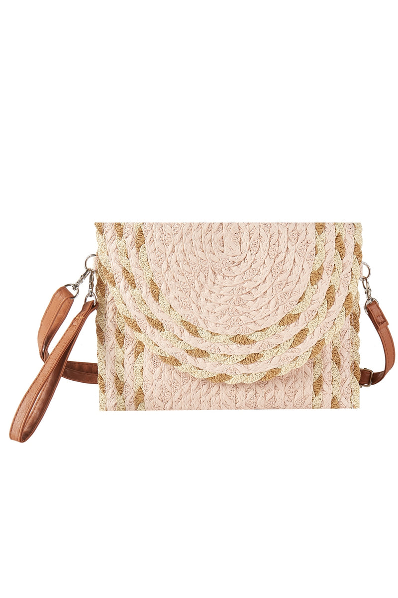 Mixed Color Detail Straw Clutch and Crossbody Bag Pink - Pack of 6