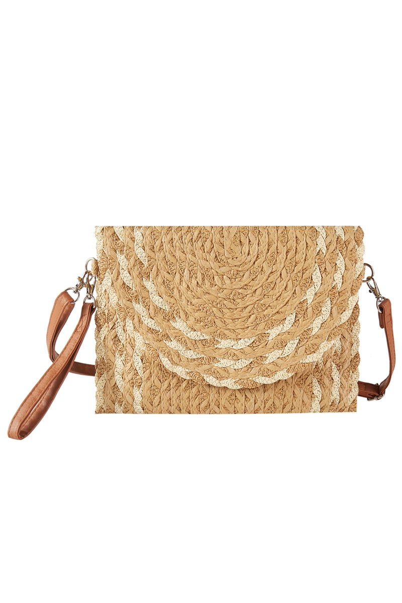 Mixed Color Detail Straw Clutch and Crossbody Bag Taupe - Pack of 6