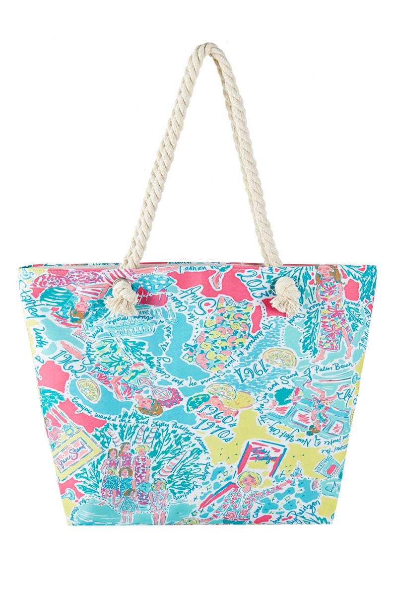 Girls Print Rope Strap Tote Bag Blue - Pack of 6