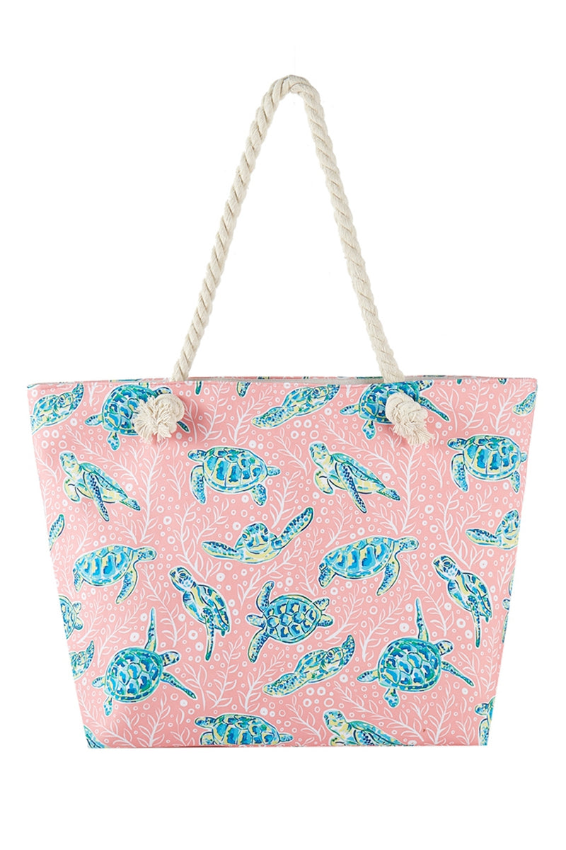 Turtle Print Rope Strap Tote Bag Pink - Pack of 6