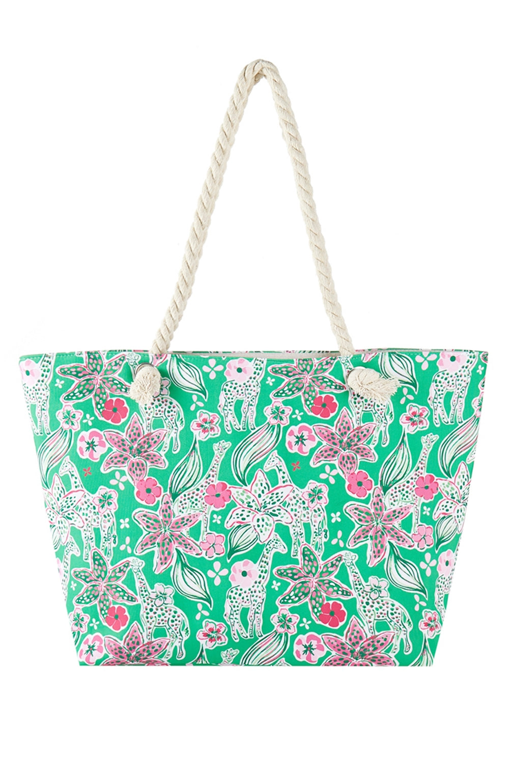 Flower Print Rope Strap Tote Bag Green - Pack of 6