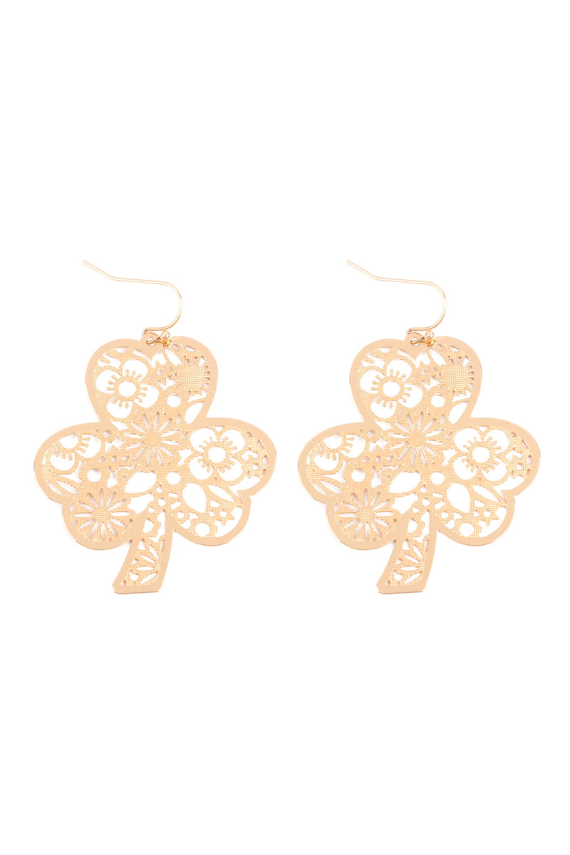 Clover Flower Filigree Dangle Fish Hook Earrings Gold - Pack of 6