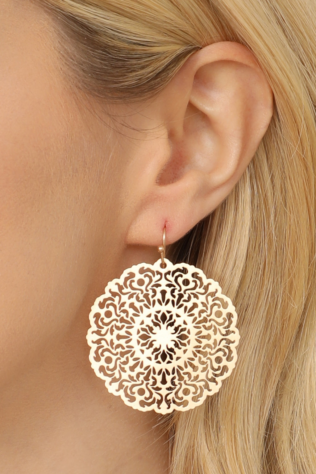 Round Filigree Hook Earrings Matte Gold - Pack of 6