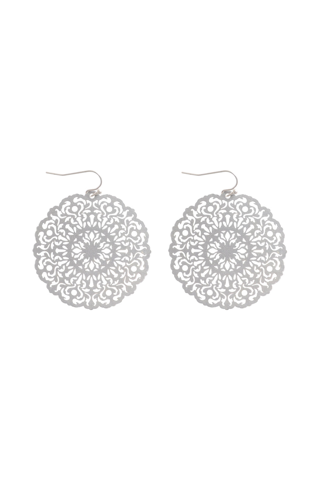 Round Filigree Hook Earrings Matte Silver - Pack of 6