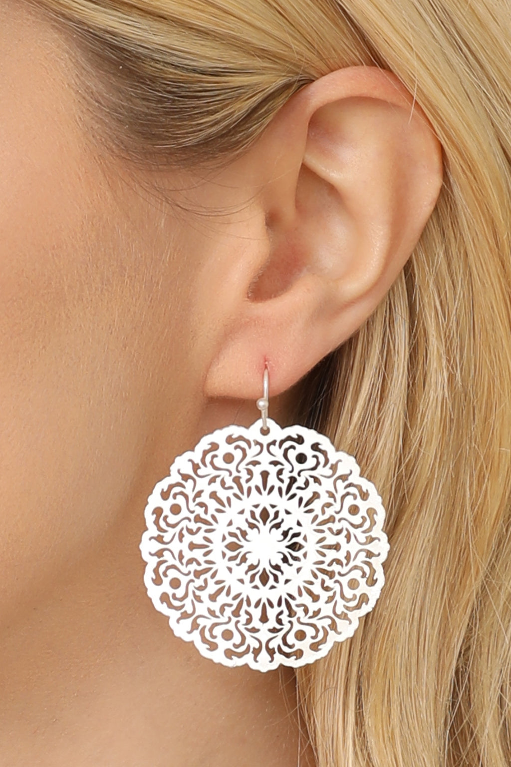 Round Filigree Hook Earrings Matte Silver - Pack of 6