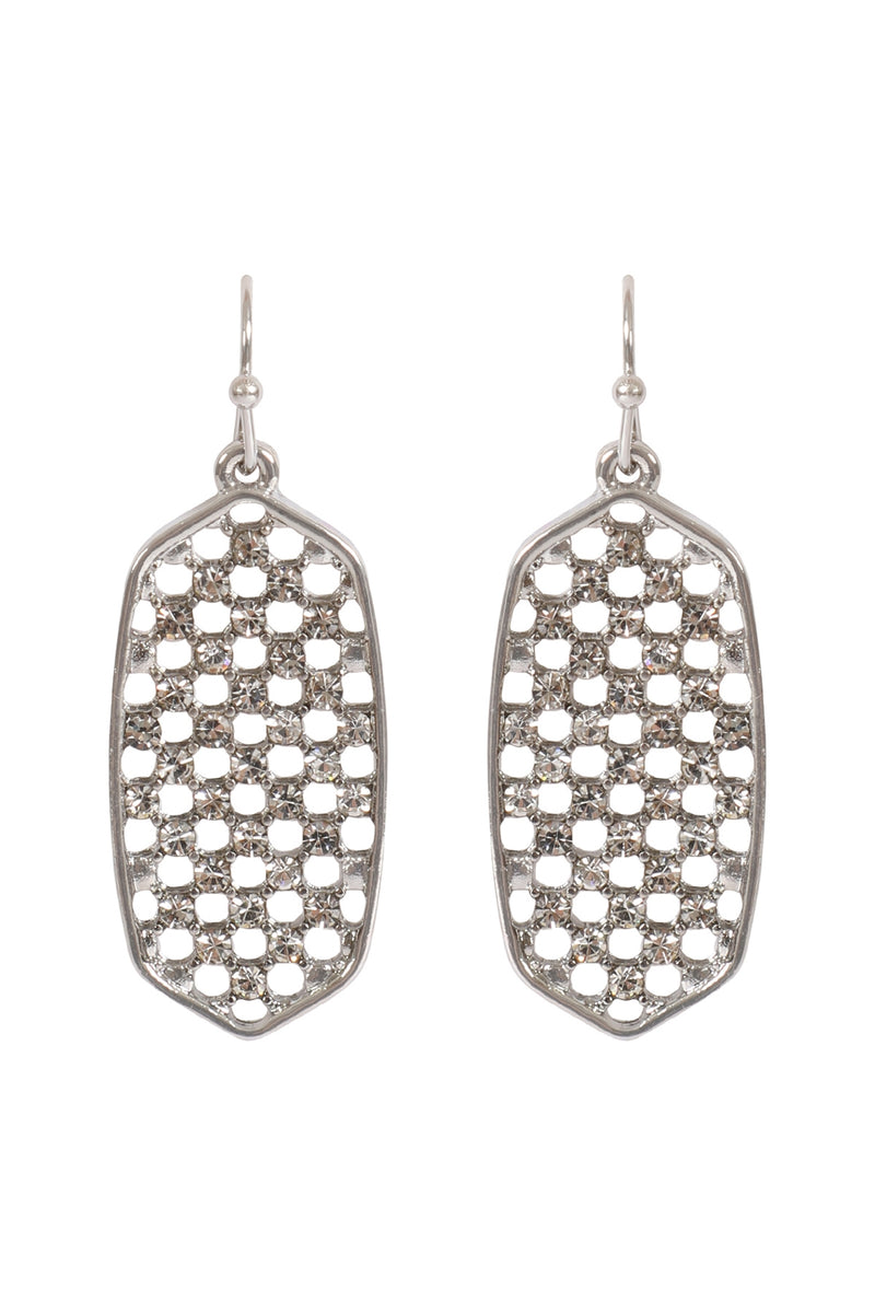 Hexagon Shape Pave Rhinestone Hook Earrings Silver - Pack of 6