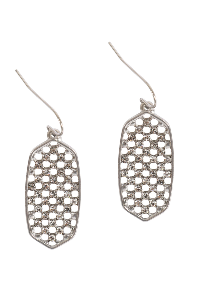 Hexagon Shape Pave Rhinestone Hook Earrings Silver - Pack of 6