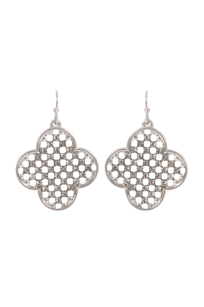 Clover Shape Pave Rhinestone Hook Earrings Silver - Pack of 6