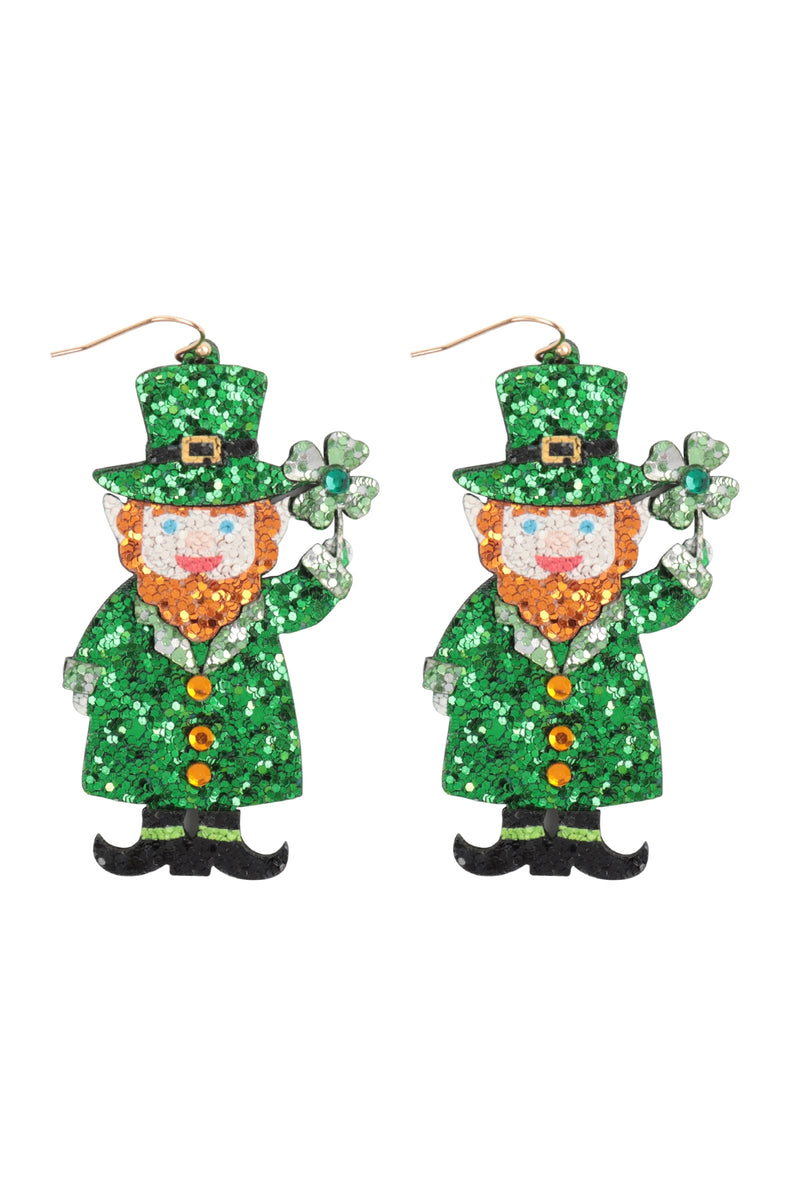 St. Patrick's Leprechaun Glitter Drop Earrings Green - Pack of 6