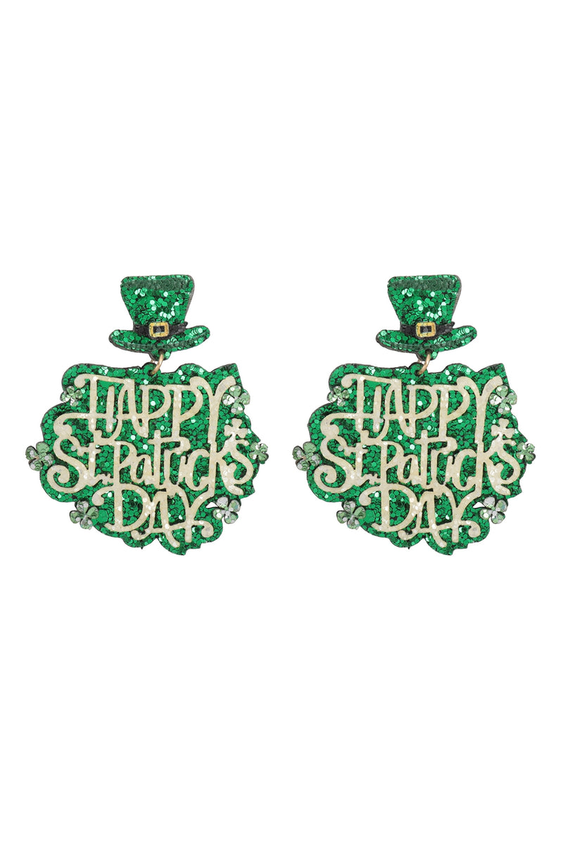 Happy St. Patrick's Day Glitter Dangle Earrings Green - Pack of 6