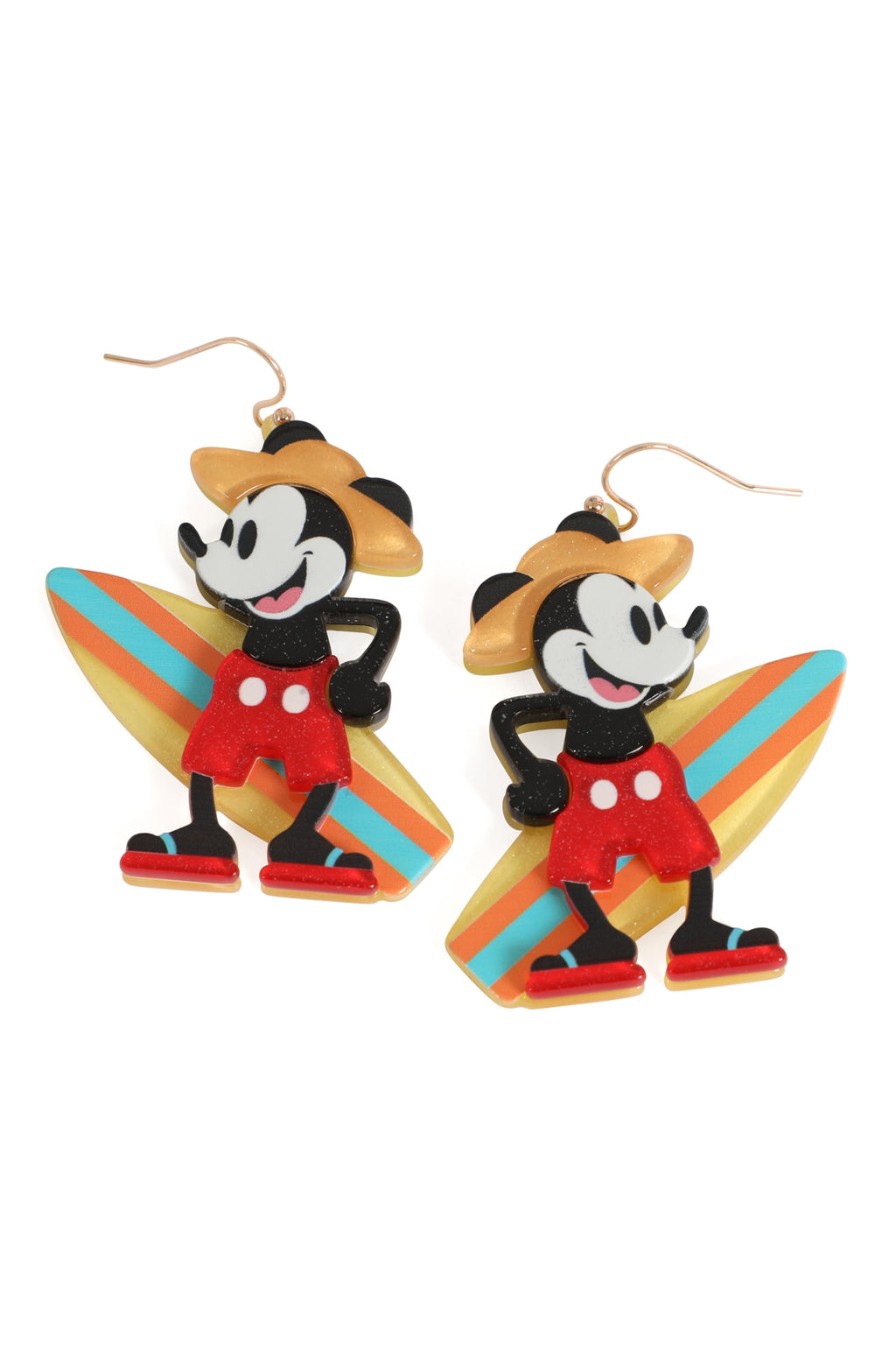 Mickey Mouse with Surf Board Dangle Hook Earrings Black - Pack of 6