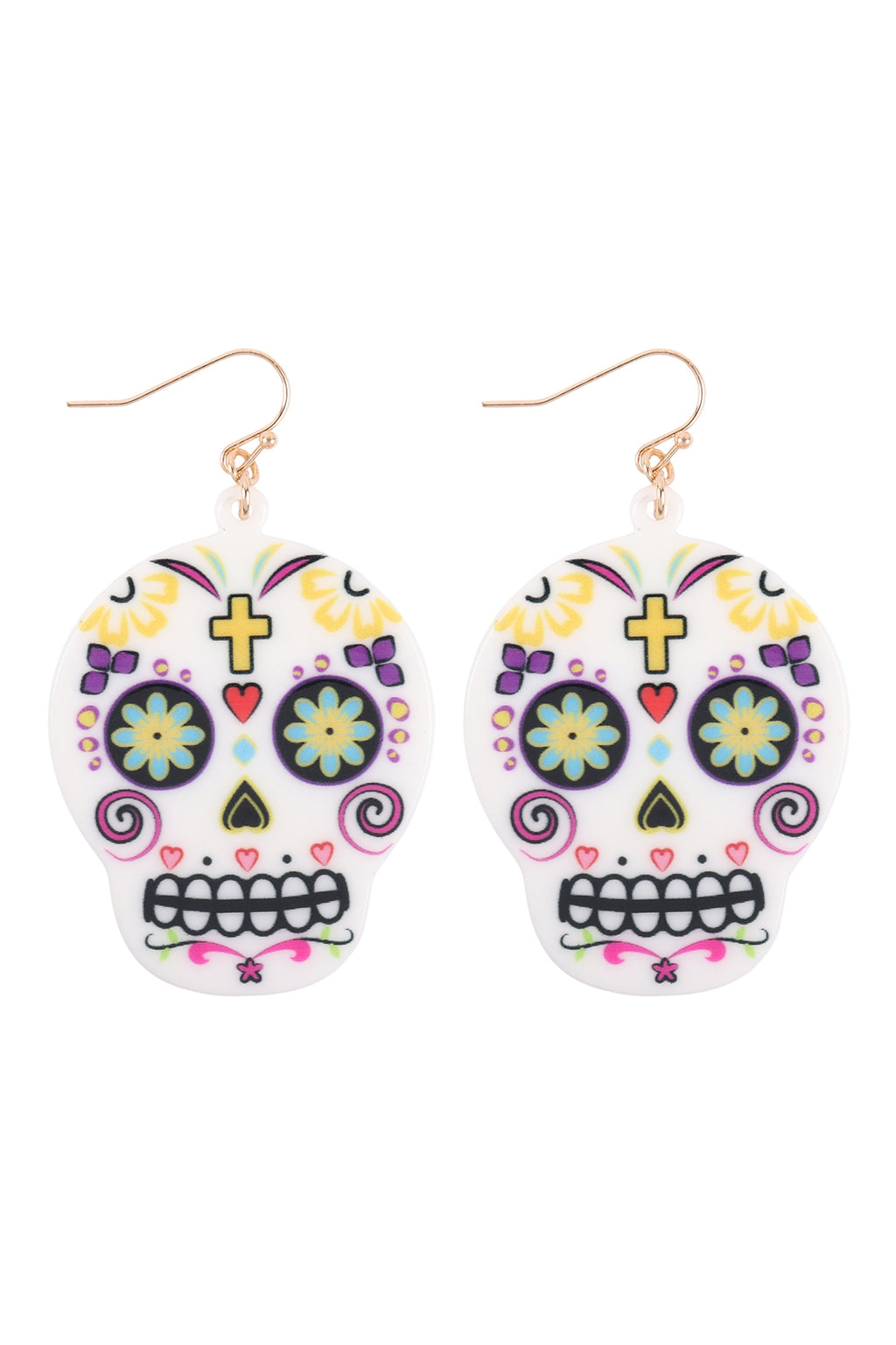 Sugar Skull Fish Hook Dangling Earrings White - Pack of 6