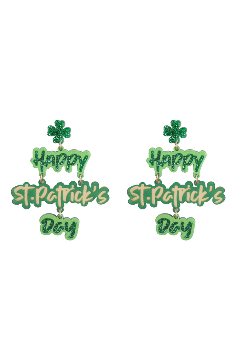 Happy St. Patrick's Day Acrylic Drop Earrings Green - Pack of 6