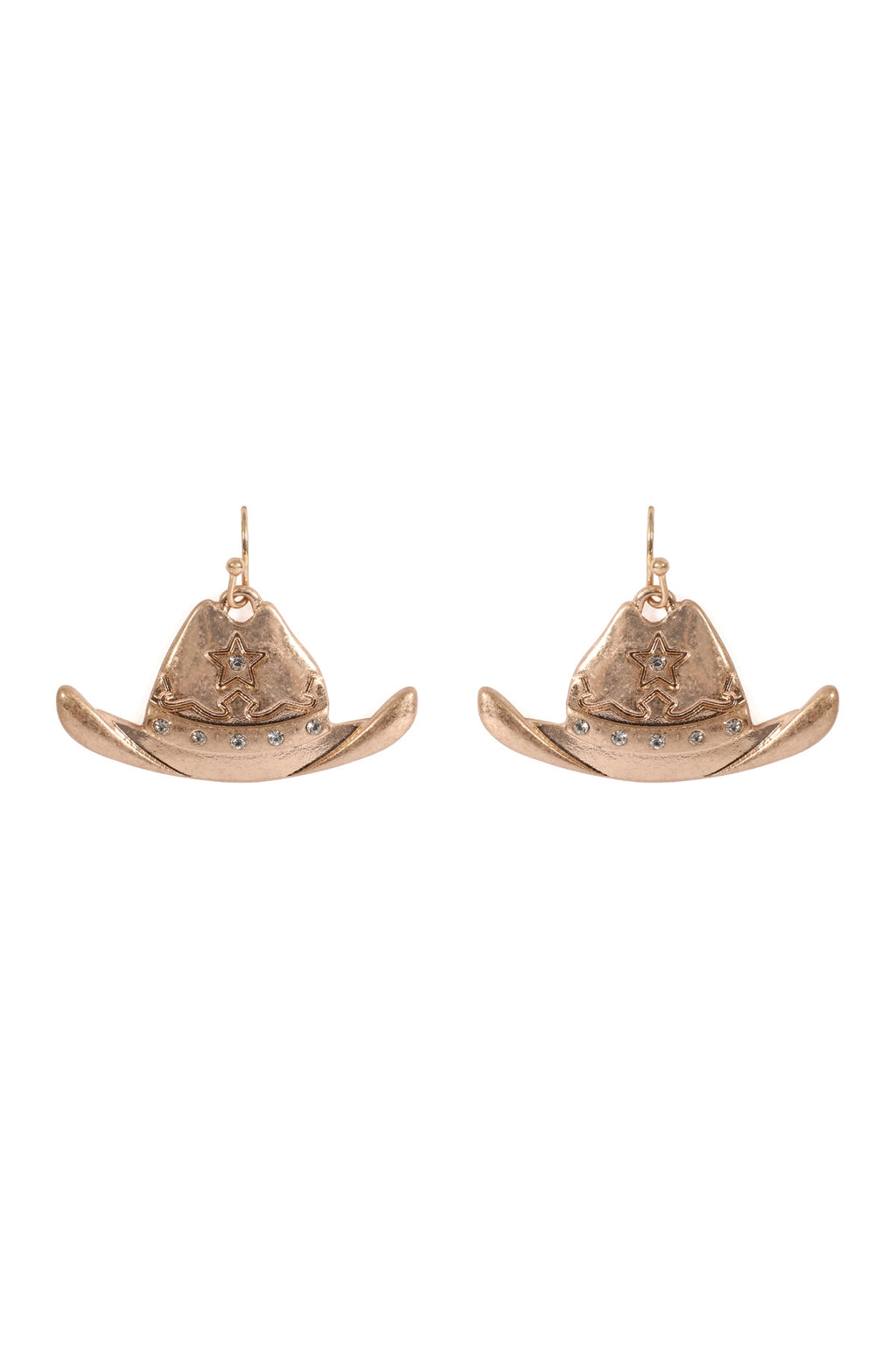 Rodeo Hat with Rhinestone Hook Earrings Matte Gold - Pack of 6