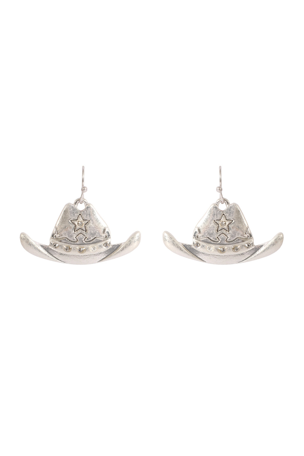 Rodeo Hat with Rhinestone Hook Earrings Matte Silver - Pack of 6