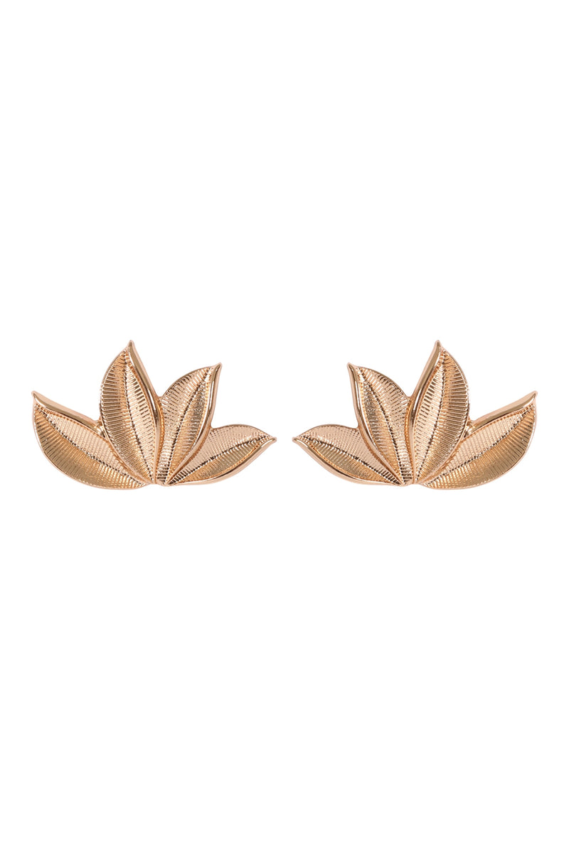 Four Leaves Fan Shape Metal Stud Earrings Gold - Pack of 6