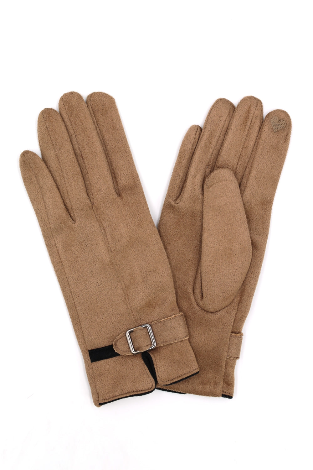 Faux Suede Band Smart Touch Gloves Brown - Pack of 6