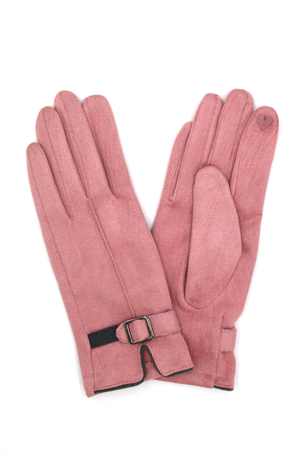 Faux Suede Band Smart Touch Gloves Pink - Pack of 6