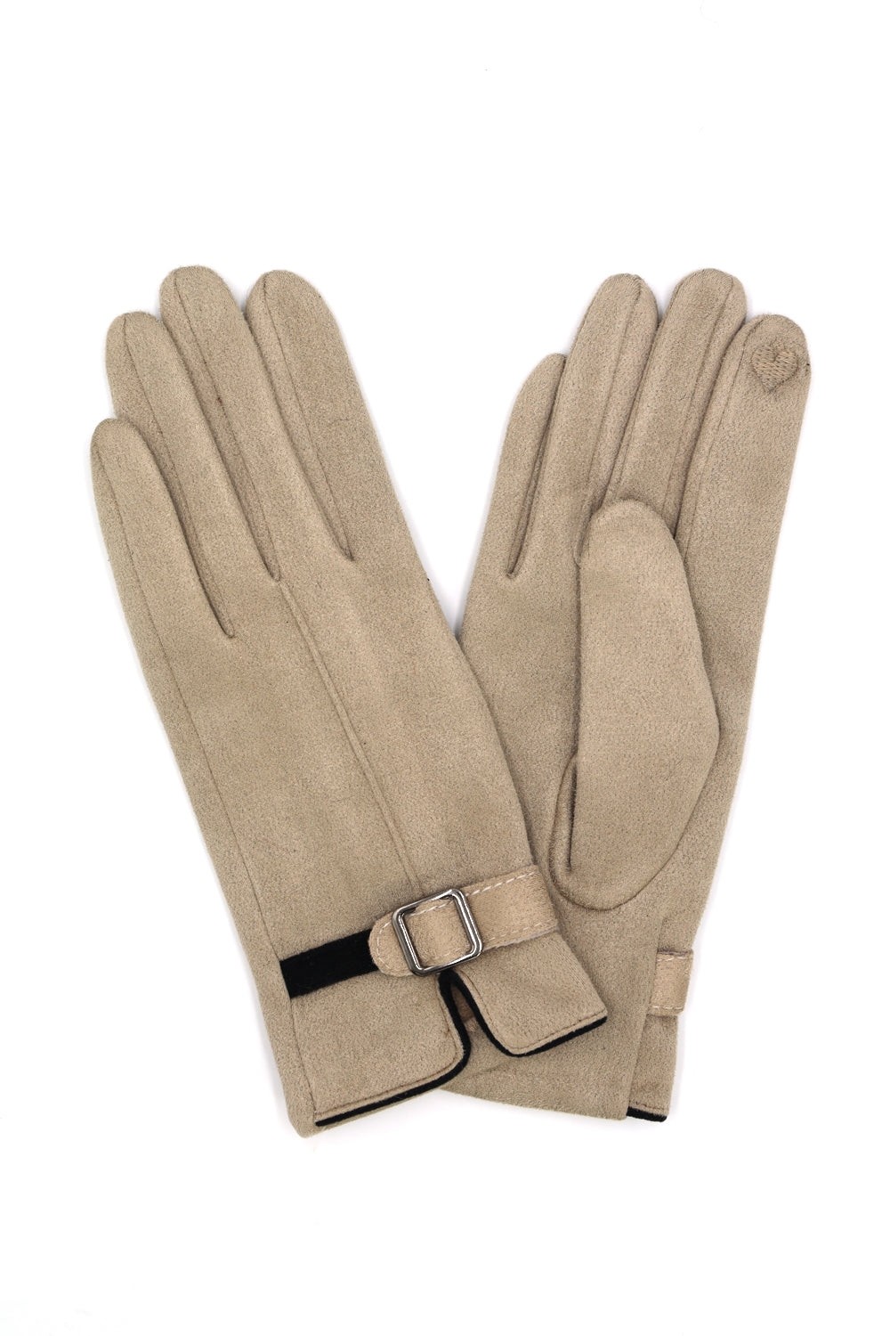 Faux Suede Band Smart Touch Gloves Taupe - Pack of 6