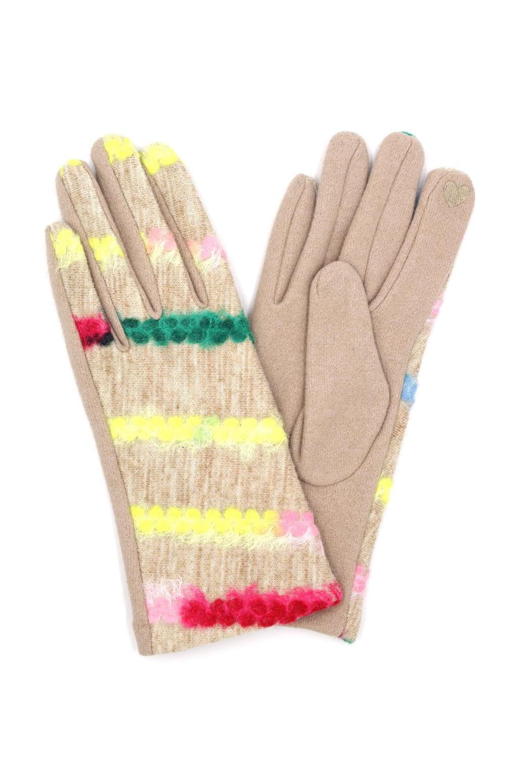 Multicolor Yarn Pattern Smart Touch Gloves Beige - Pack of 6