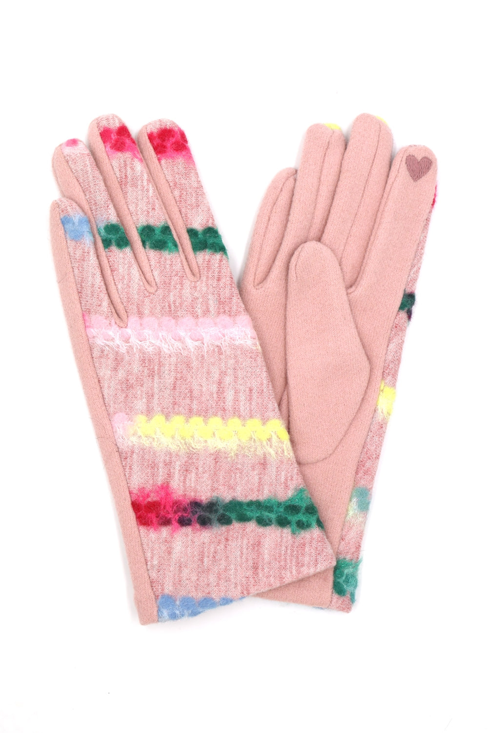 Multicolor Yarn Pattern Smart Touch Gloves Pink - Pack of 6