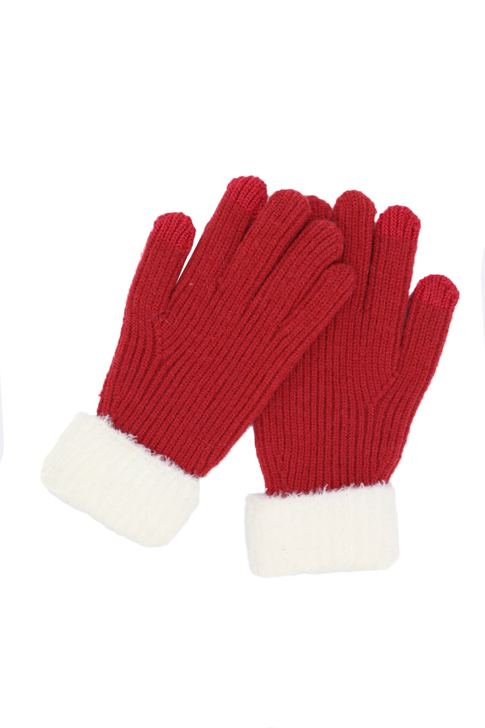 Faux Fur Cuff Smart Touch Knit Gloves Burgundy - Pack of 6