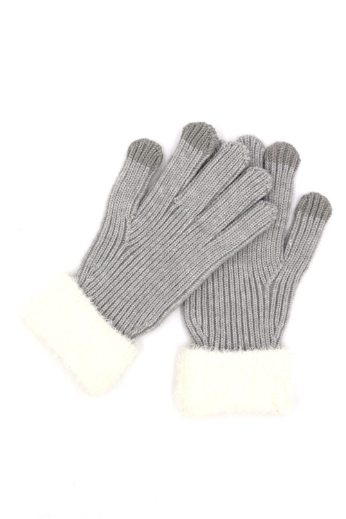 Faux Fur Cuff Smart Touch Knit Gloves Gray - Pack of 6