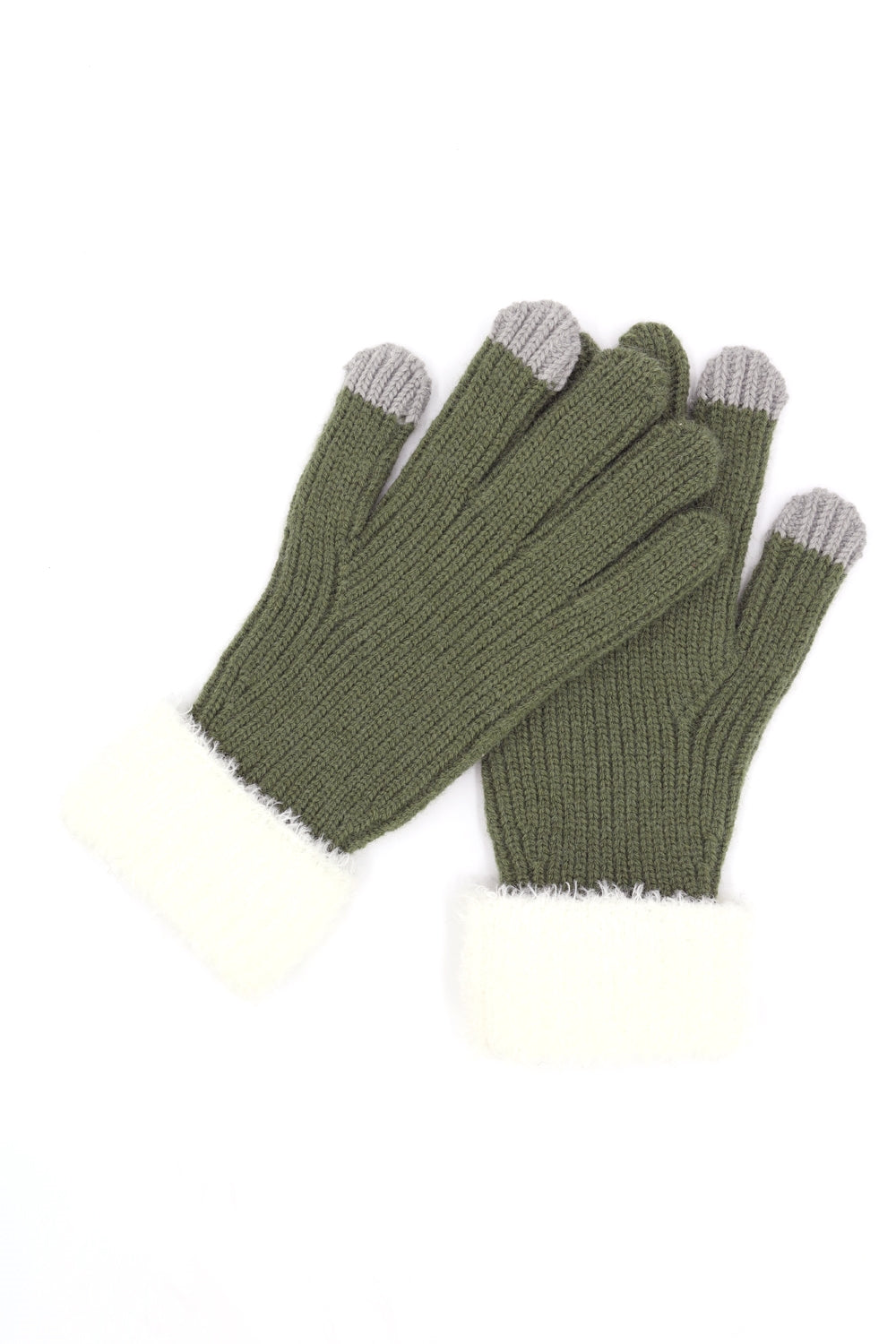 Faux Fur Cuff Smart Touch Knit Gloves Olive - Pack of 6