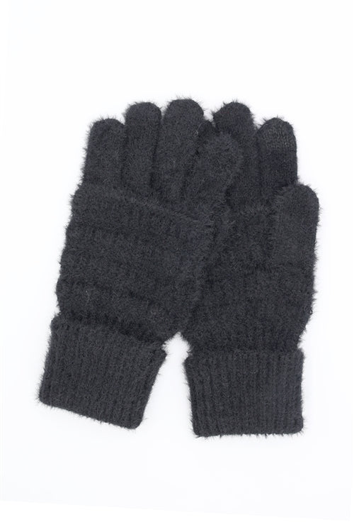 Fuzzy Cable Knit Smart Touch Gloves Black - Pack of 6