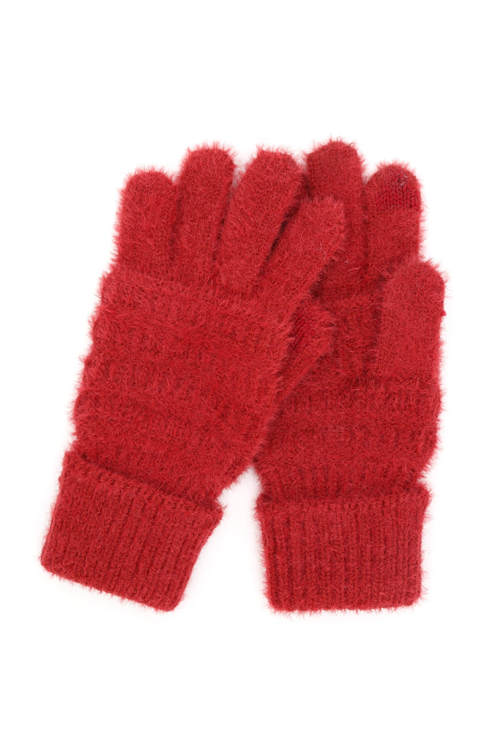 Fuzzy Cable Knit Smart Touch Gloves Burgundy - Pack of 6