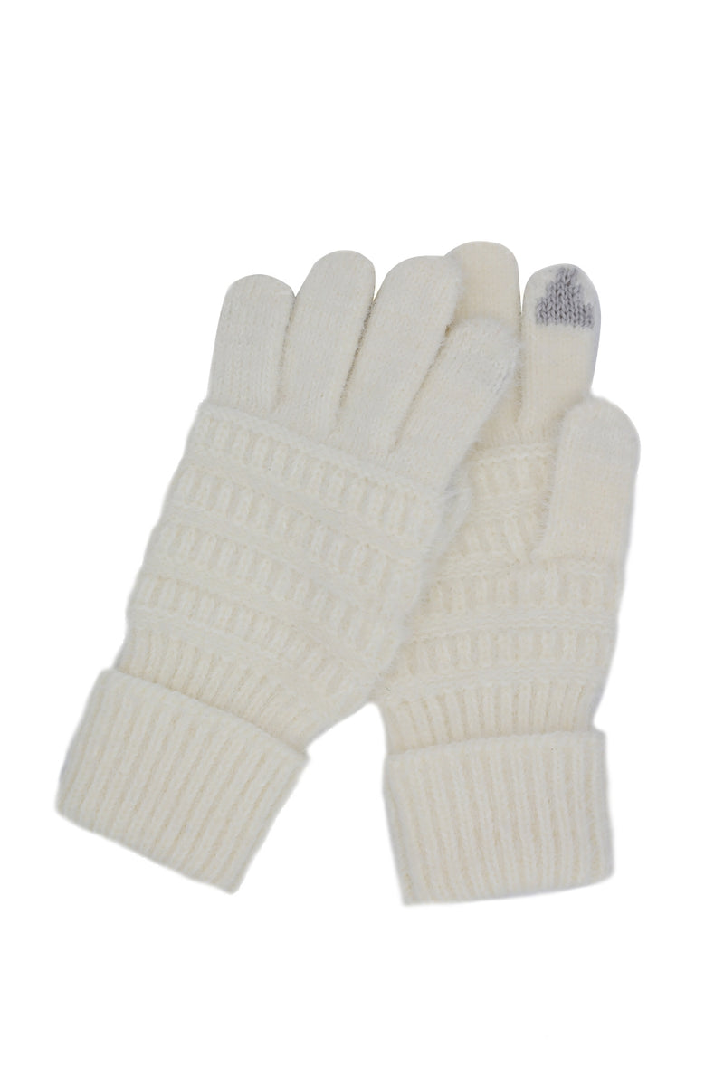 Fuzzy Cable Knit Smart Touch Gloves Ivory - Pack of 6