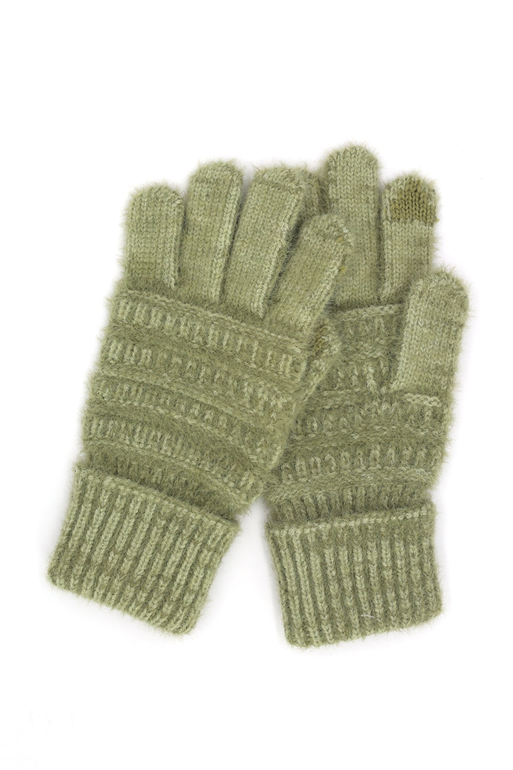 Fuzzy Cable Knit Smart Touch Gloves Olive - Pack of 6