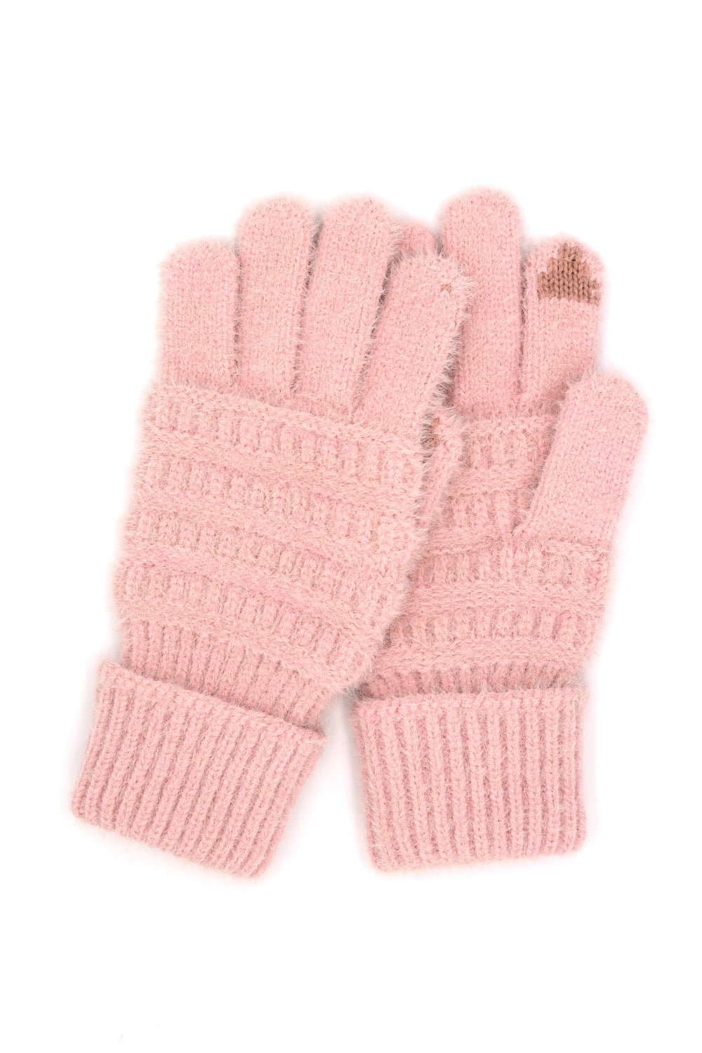 Fuzzy Cable Knit Smart Touch Gloves Pink - Pack of 6