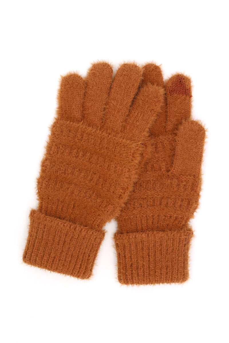 Fuzzy Cable Knit Smart Touch Gloves Rust - Pack of 6